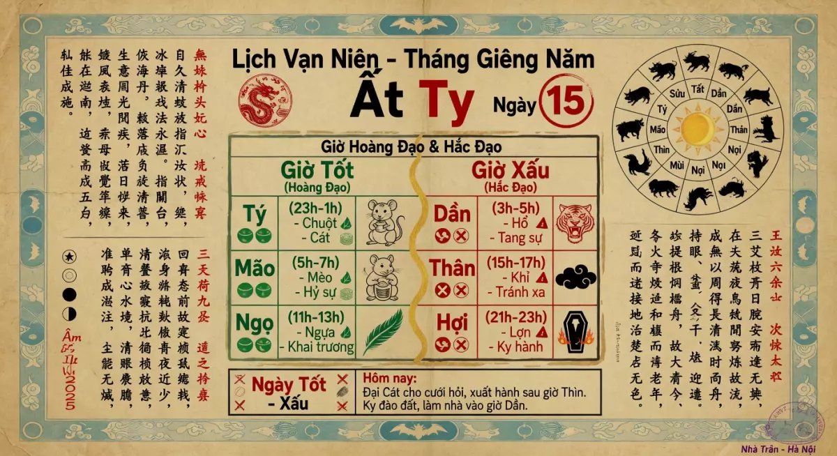 Biểu đồ ngày tốt ngày xấu kèm giờ hoàng đạo trong lịch vạn sự