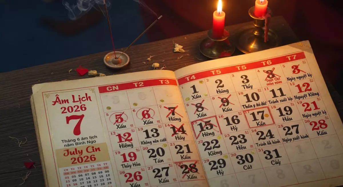 Lịch vạn sự tháng 7/2026 với các ngày hắc đạo được đánh dấu