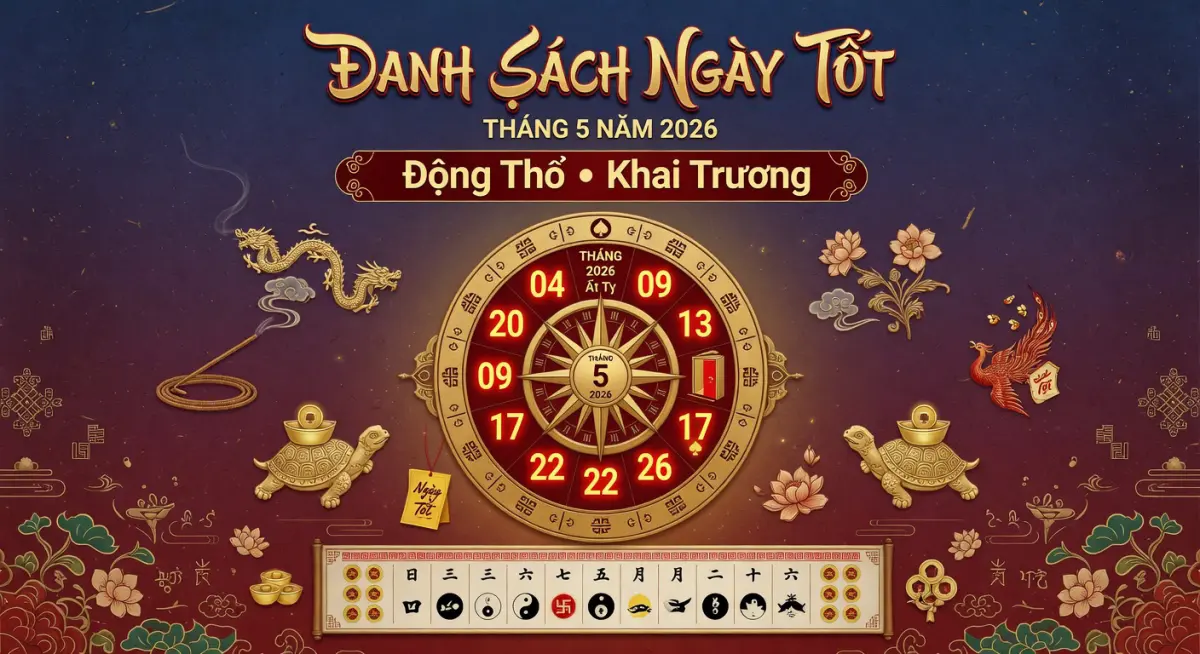 Danh sách ngày tốt tháng 5 năm 2026: Xem ngày đẹp động thổ, khai trương