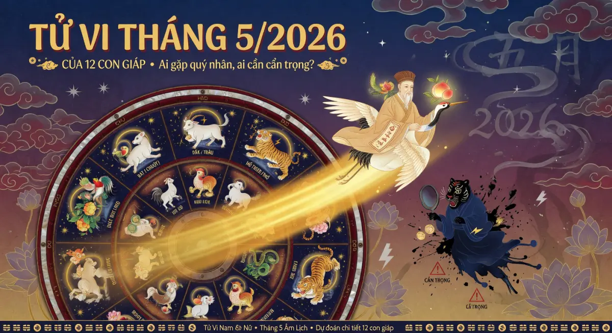 Tử vi tháng 5/2026 của 12 con giáp: Ai gặp quý nhân, ai cần cẩn trọng?