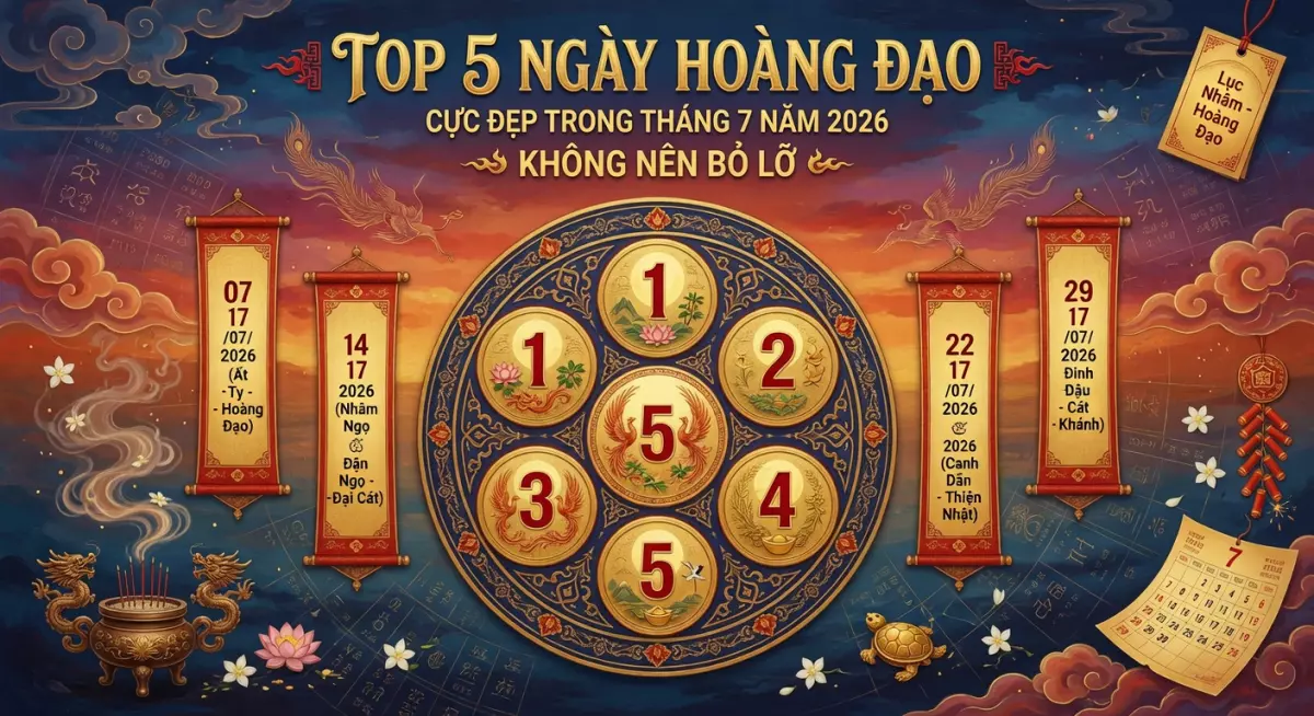 Top 5 ngày hoàng đạo cực đẹp trong tháng 7 năm 2026 không nên bỏ lỡ.